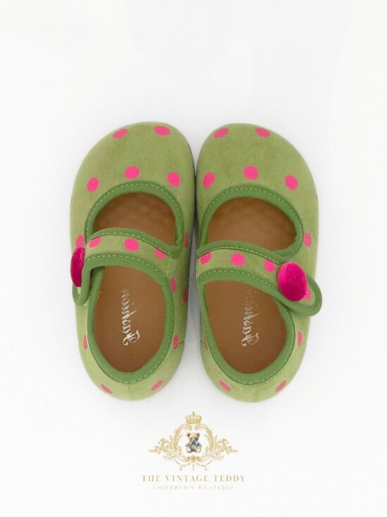 Other - NWT Adorable Girls Flats Children's Shoes Kids Shoes Green & Pink Polkadots 7